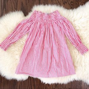 Vamp Girls Size S (6/6X) Off the Shoulder Smocked Long Sleeve Striped Dress